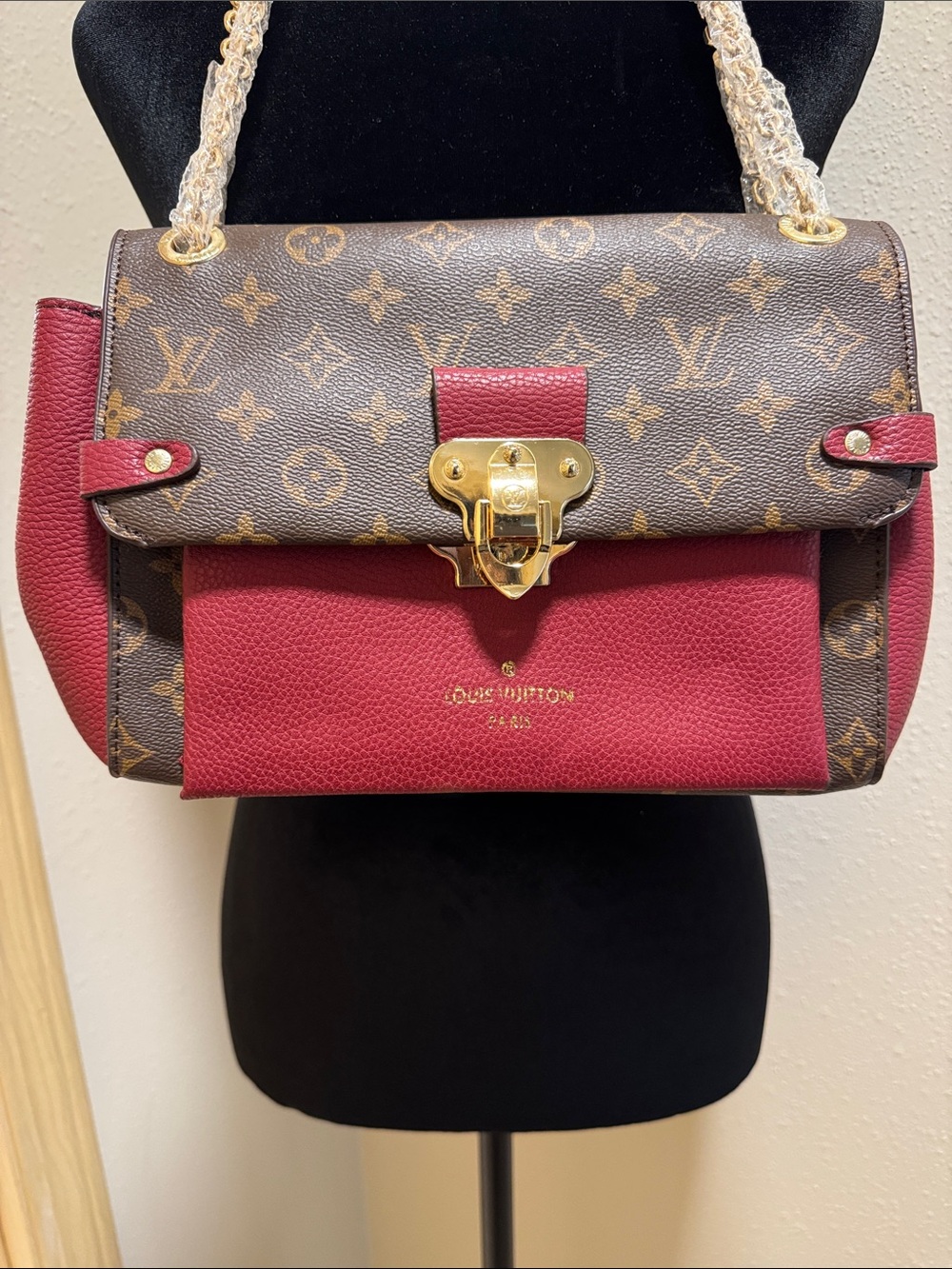 Brown Monogram & Red Leather Shoulder Bag